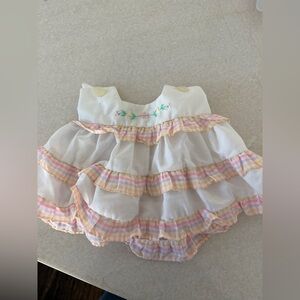 Charming Vintage White and Pink Ruffled Newborn Easter Baby Dress